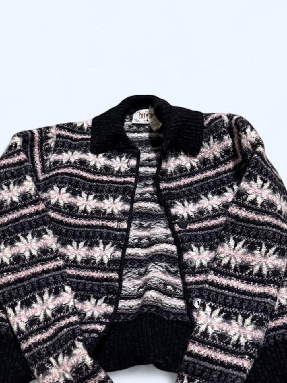 Vintage Black & Pink Patterned woman’s Sweater Cardigan